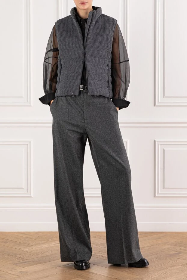 Gray cotton vest with textured knit and stand-up collar - photo 2