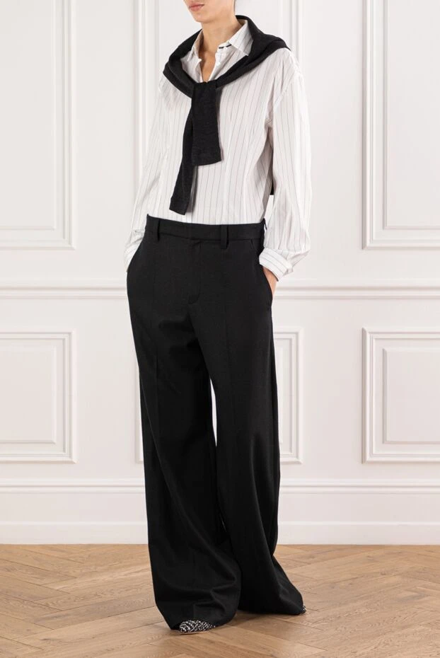 Brunello Cucinelli брюки широкого силуэта из черной шерсти и кашемира со стрелками
 191322 - фото 2