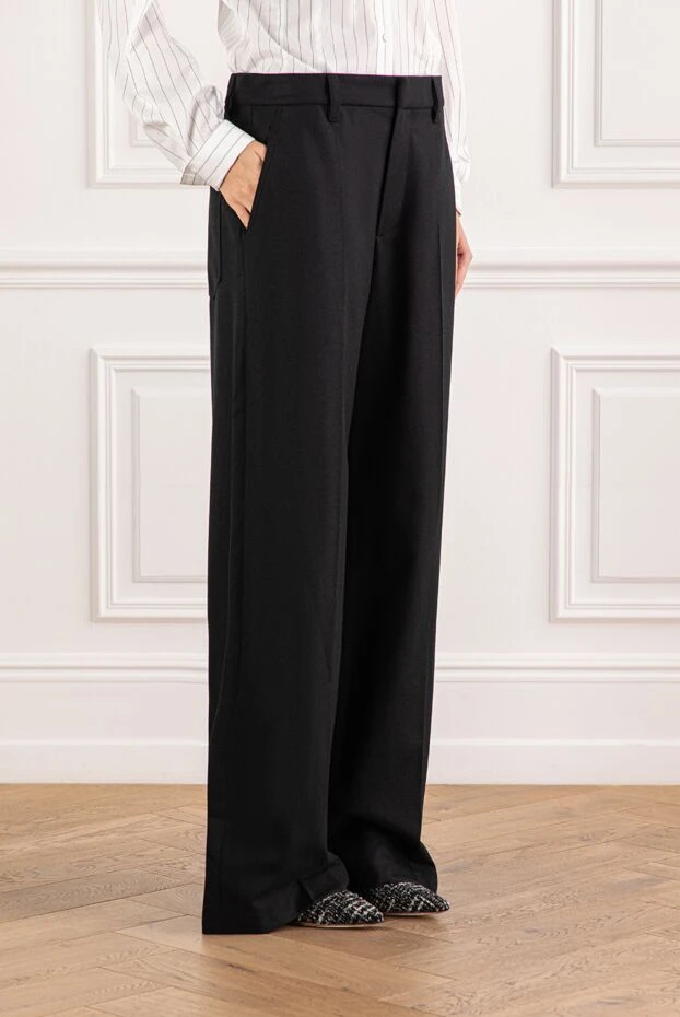 Brunello Cucinelli брюки широкого силуэта из черной шерсти и кашемира со стрелками
 191322 - фото 3