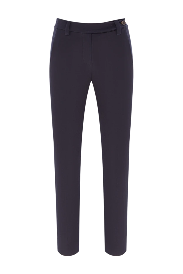 Брюки из хлопка темно синего цвета с мягкой посадкой и плотной фактурой - фото 1