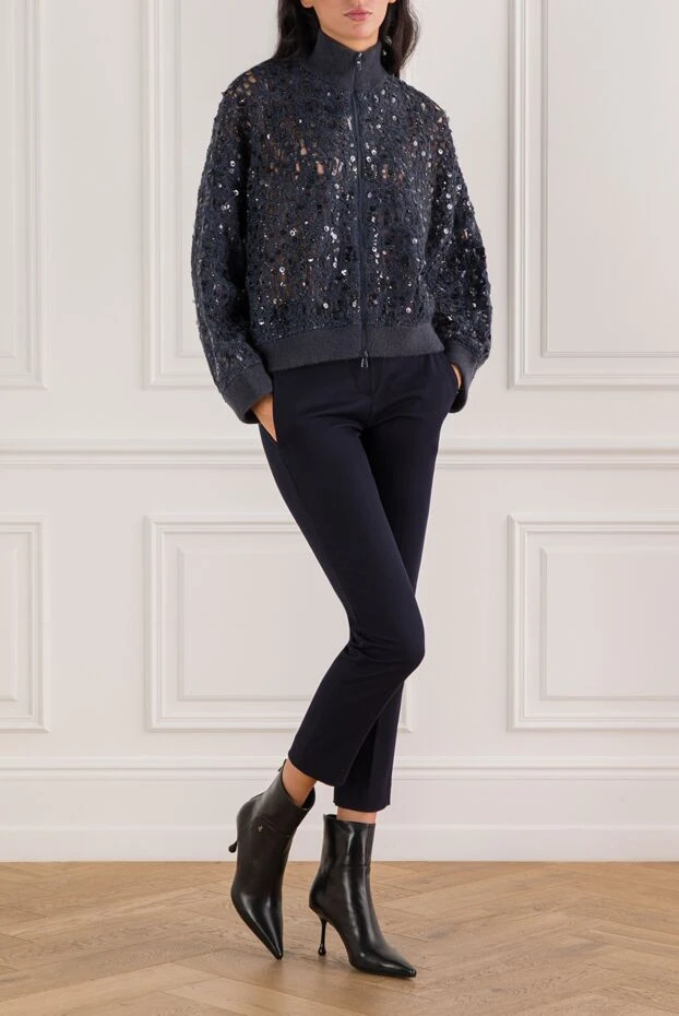 Brunello Cucinelli брюки из хлопка темно синего цвета с мягкой посадкой и плотной фактурой 191325 - фото 2