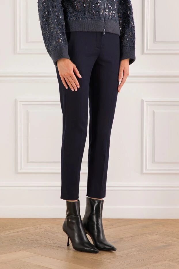 Brunello Cucinelli брюки из хлопка темно синего цвета с мягкой посадкой и плотной фактурой 191325 - фото 3