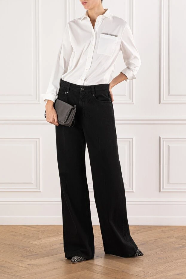 Brunello Cucinelli черные джинсы с эластичным поясом и широкими штанинами 191326 - фото 2