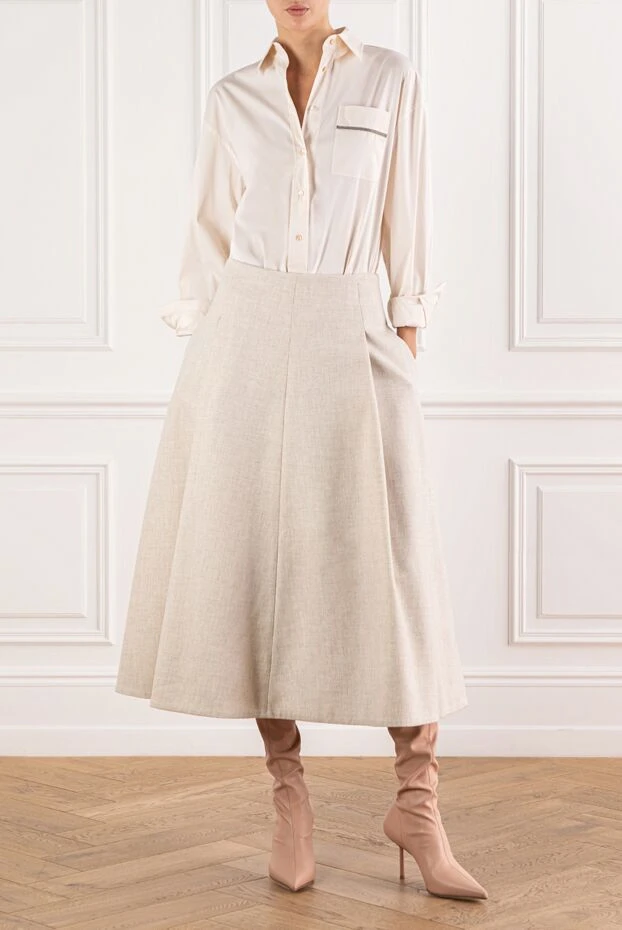 Brunello Cucinelli beige wool and cashmere flared midi skirt 191330 - photo 2