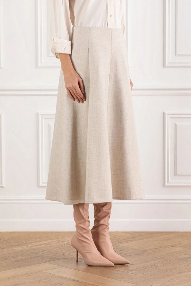 Brunello Cucinelli beige wool and cashmere flared midi skirt 191330 - photo 3