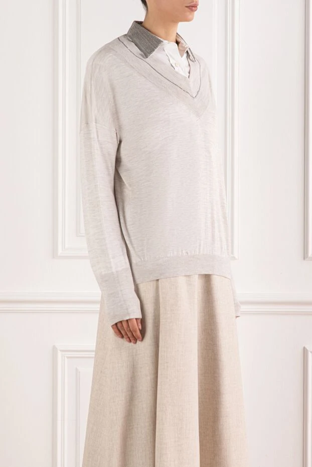 Brunello Cucinelli lightweight cashmere and silk jumper with neckline detailing 191337 - photo 3