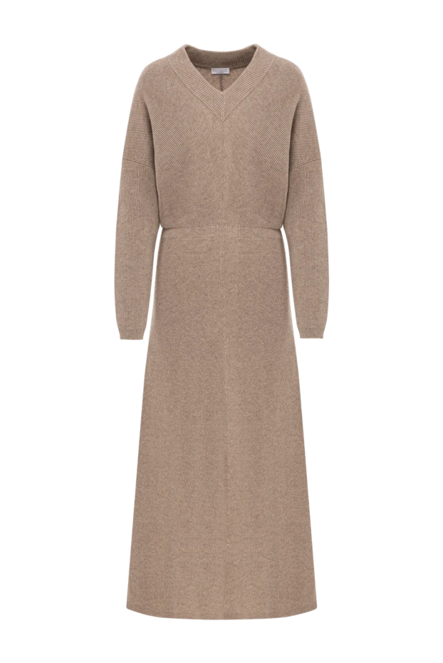 Fashionable beige cashmere dress with long sleeves and a belt - photo 1