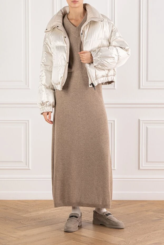 Brunello Cucinelli fashionable beige cashmere dress with long sleeves and a belt 191338 - photo 2