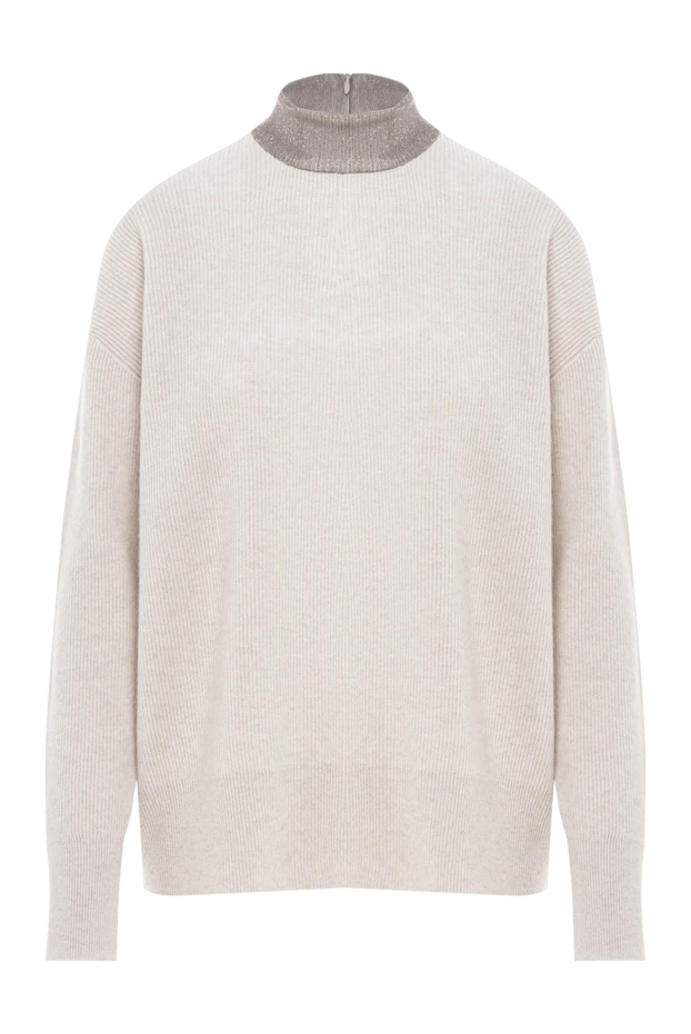 Серый джемпер из кашемира с аккуратной стойкой - фото 1