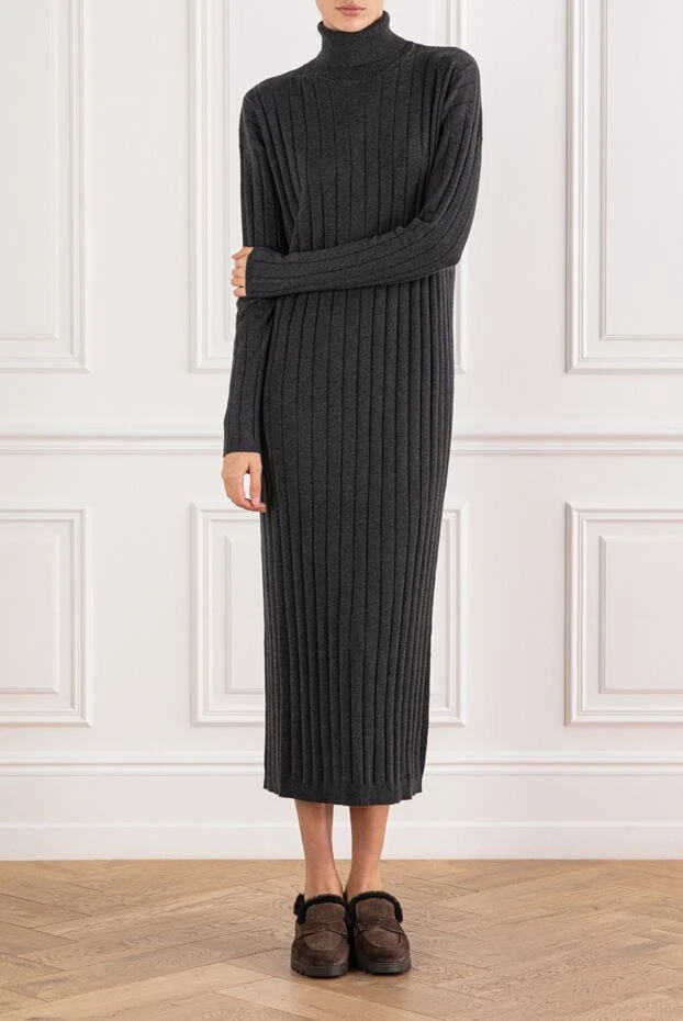 Brunello Cucinelli knitted grey cashmere dress with a textured knit effect 191340 - photo 2