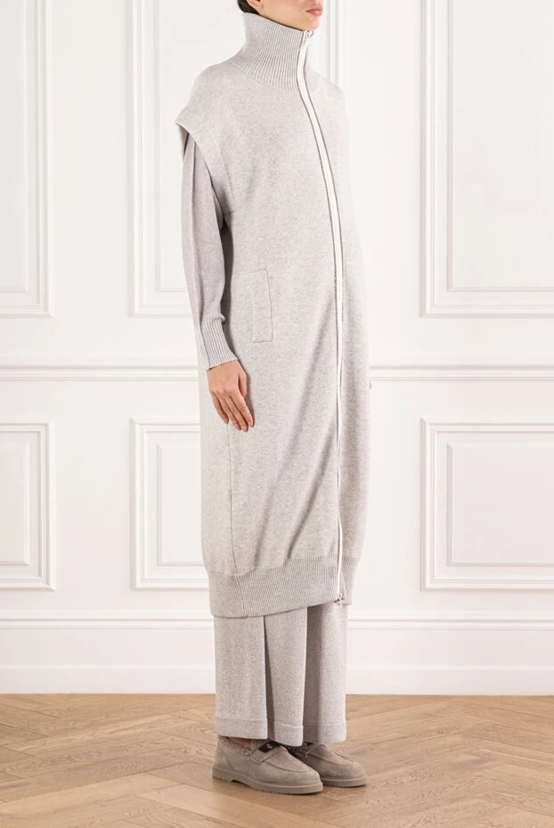 Brunello Cucinelli удлиненный кашемировый кардиган в мягкой светлой палитре 191342 - фото 3