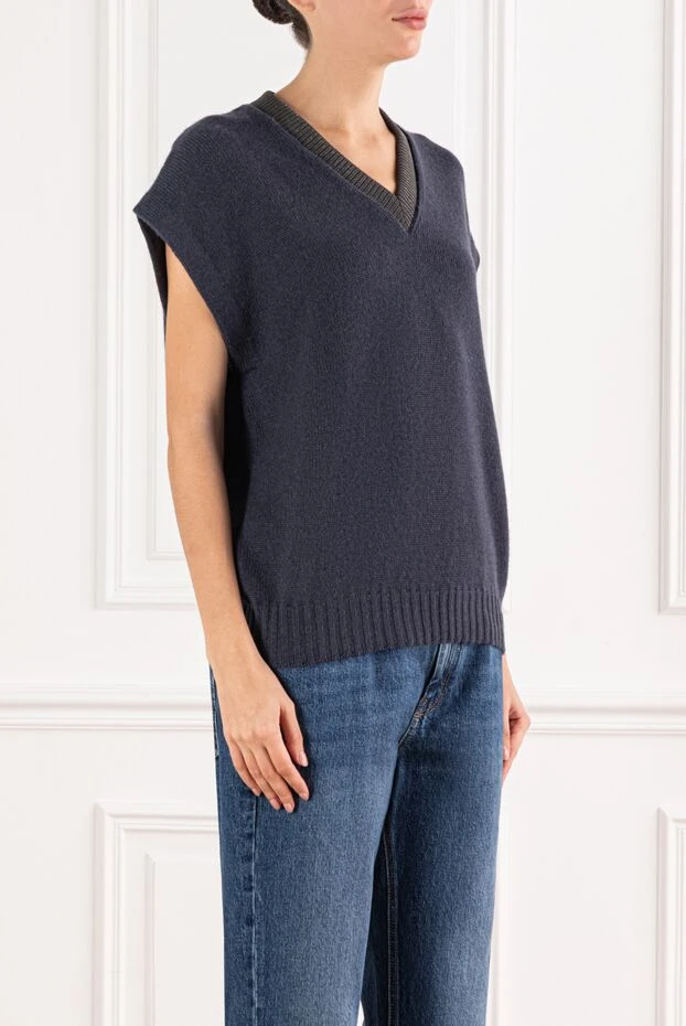 Brunello Cucinelli dark blue cashmere vest with a contrasting neckline 191344 - photo 3