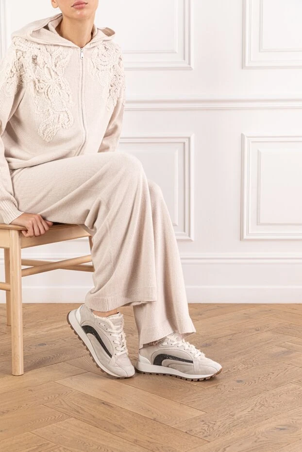 Brunello Cucinelli қарама-қарсы кірістіру және түкті астары бар жеңіл күдері кроссовкалар
 191354 - фото 2
