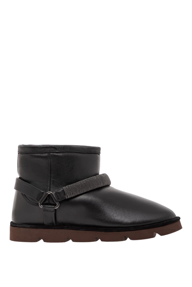 Кожаные угги на контрастной подошве с мягким мехом черные
- фото 1