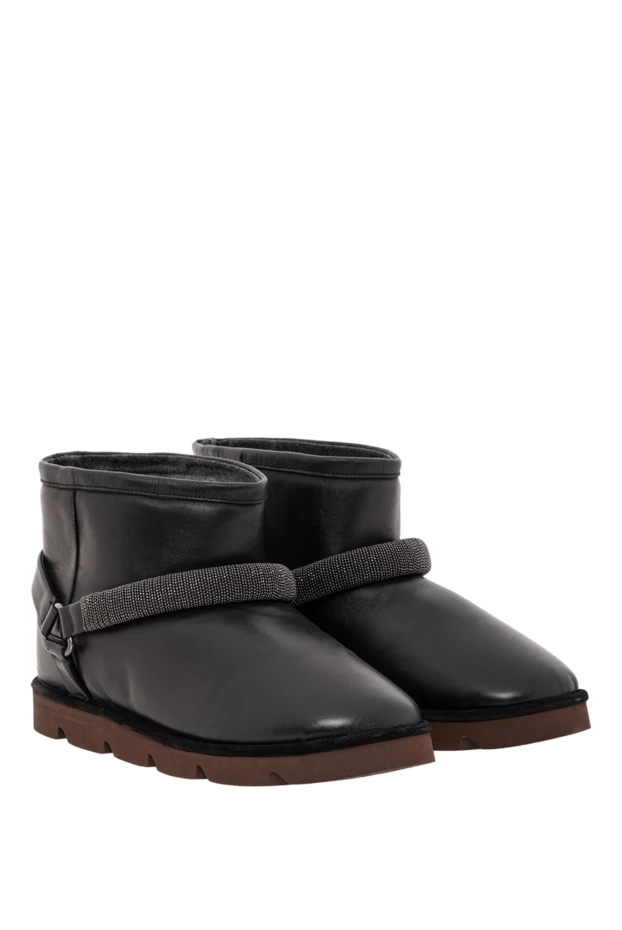 Brunello Cucinelli black leather ugg boots with a contrasting sole and soft fur
 191356 - photo 3