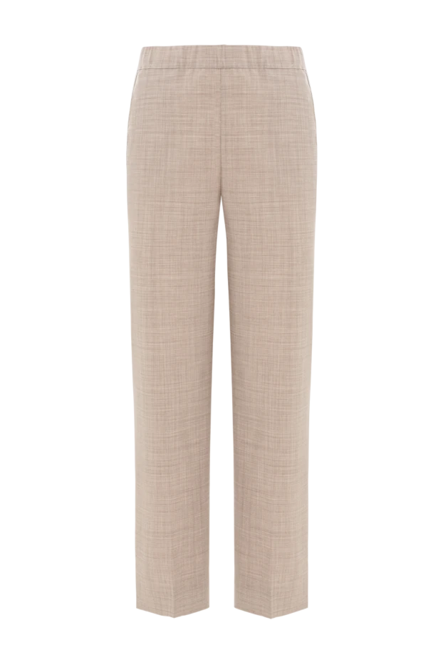 Брюки из мягкой светло бежевой шерсти с прямым укороченным кроем - фото 1