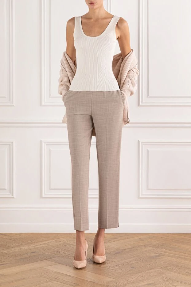 D.Exterior брюки из мягкой светло бежевой шерсти с прямым укороченным кроем 191361 - фото 2