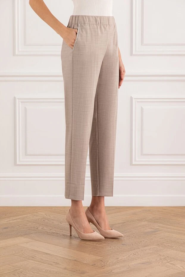 D.Exterior брюки из мягкой светло бежевой шерсти с прямым укороченным кроем 191361 - фото 3