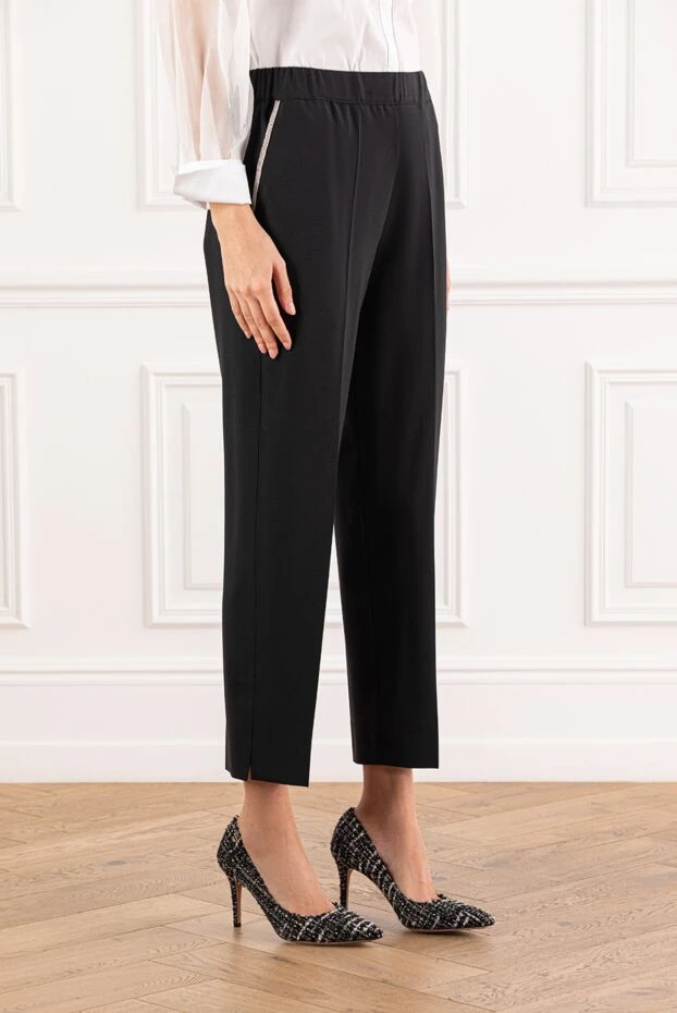 D.Exterior чёрные шерстяные брюки с эластичным поясом и ровным укороченным кроем 191362 - фото 3