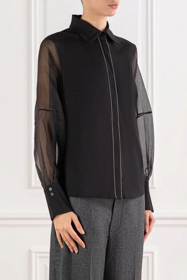 D.Exterior блузка в черном цвете с воздушными рукавами из органзы 191364 - фото 3