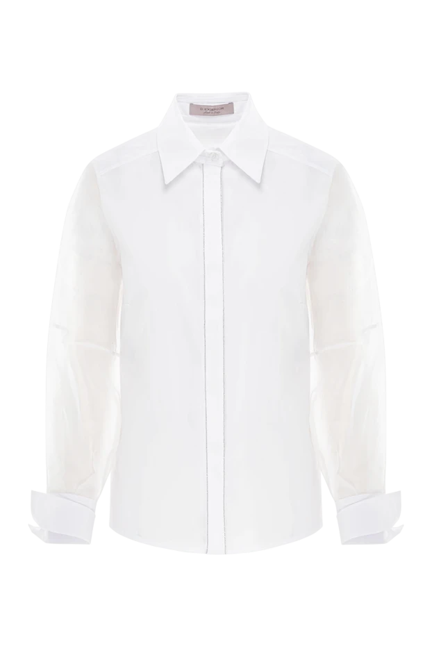 Элегантная белая блузка с легкими полупрозрачными рукавами и строгим воротником - фото 1