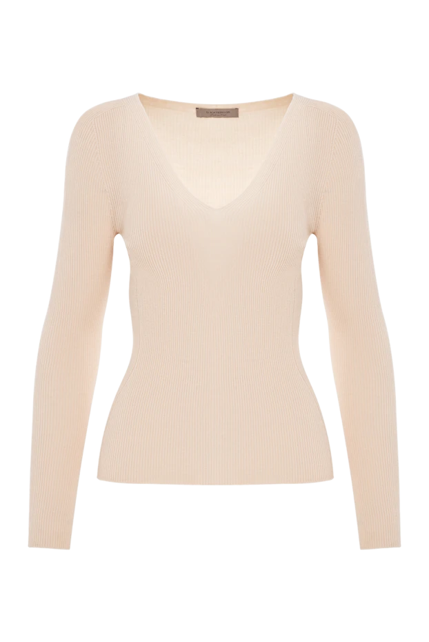 Облегающий шерстяной джемпер в рубчик с плавной линией талии - фото 1