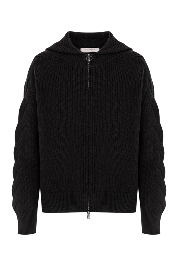 Кардиган из шерсти и кашемира черный объемной вязки с капюшоном - фото 1