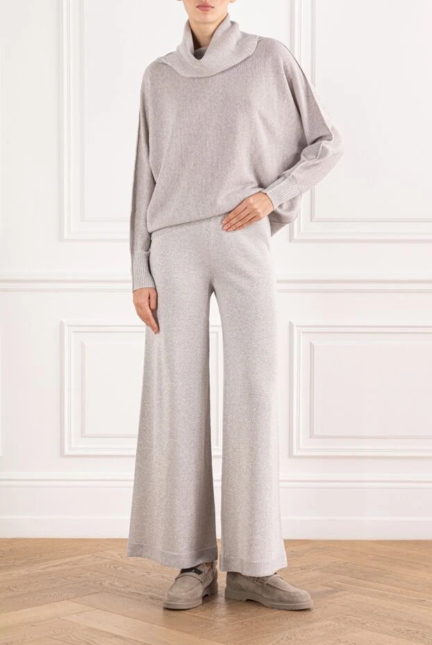 D.Exterior светлые блестящие брюки палаццо с мерцающей фактурой 191389 - фото 2