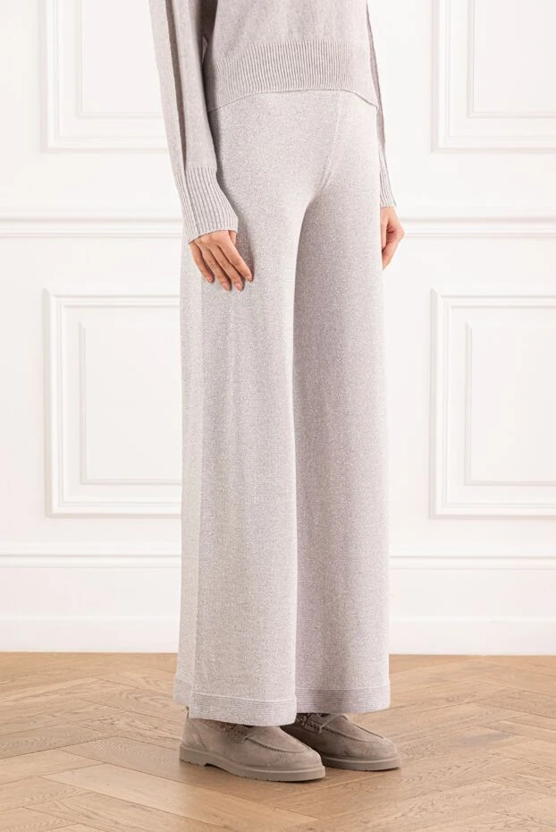 D.Exterior светлые блестящие брюки палаццо с мерцающей фактурой 191389 - фото 3