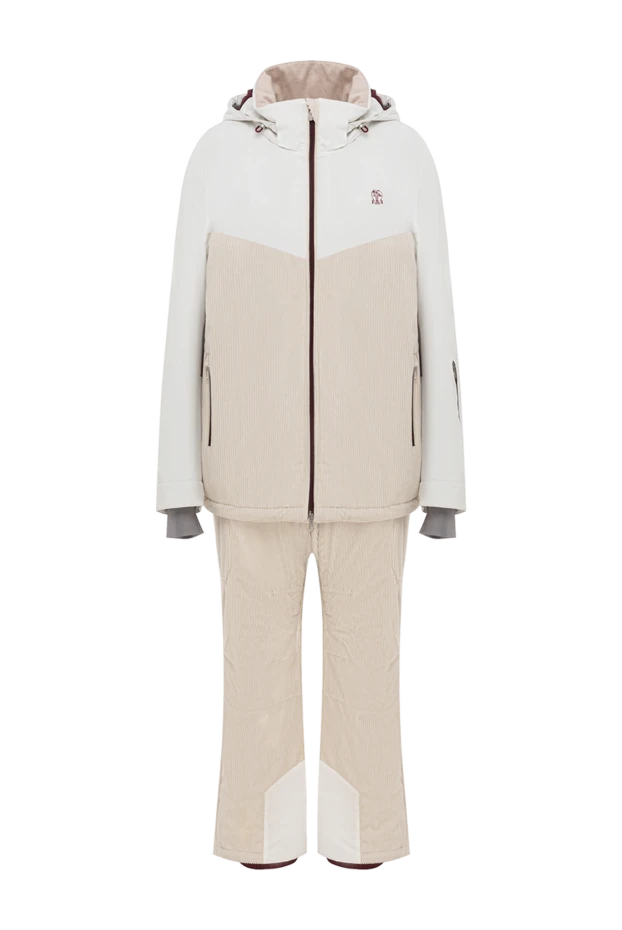 Светлый костюм из хлопка и кашемира с вельветовыми вставками и капюшоном - фото 1