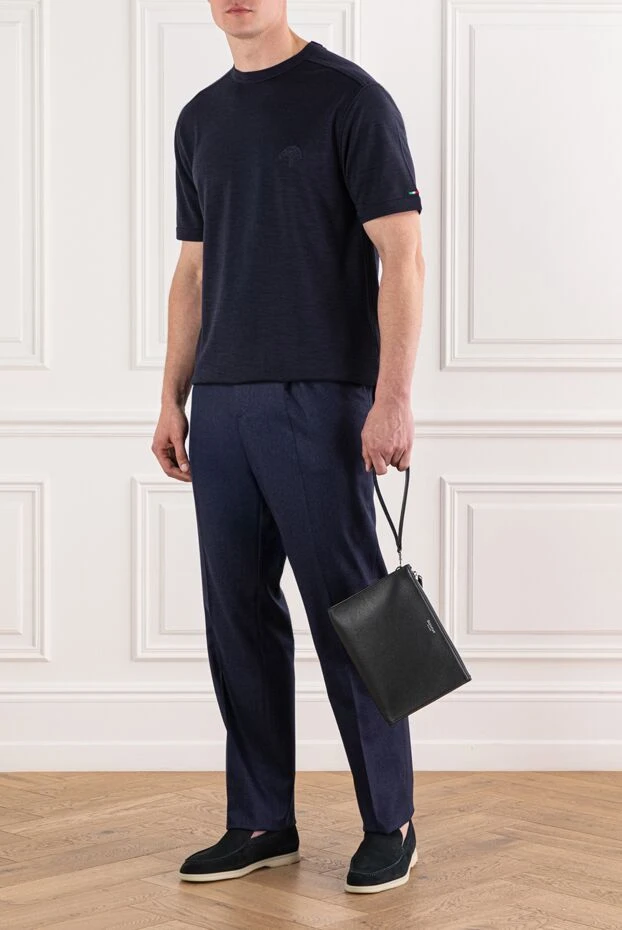 Brunello Cucinelli классические мужские брюки синие с защипами из шерсти
191411 - фото 2