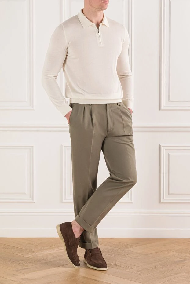 Brunello Cucinelli етегі бүктелген және бүктелген ерлерге арналған хаки шалбары 191413 - фото 2