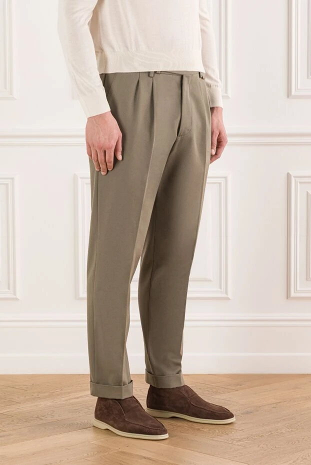 Brunello Cucinelli етегі бүктелген және бүктелген ерлерге арналған хаки шалбары 191413 - фото 3