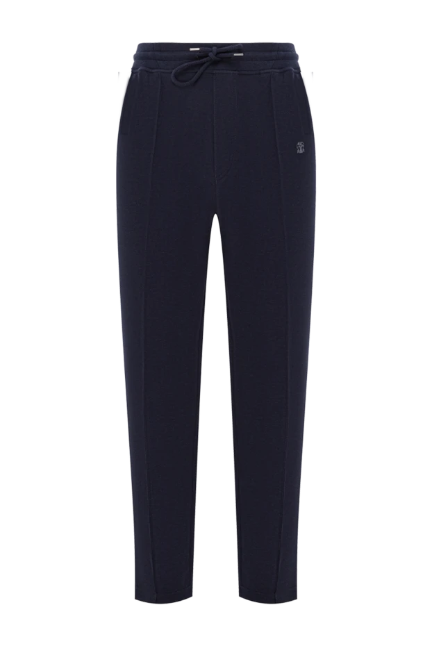 Трикотажные брюки в синем цвете с мягкой фактурой и кулиской - фото 1