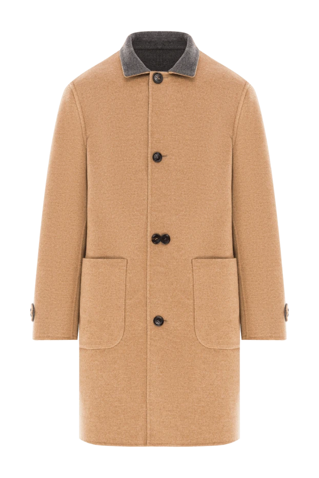 Двухсторонне пальто из кашемира бежевого и меланжево-серого цвета - фото 1