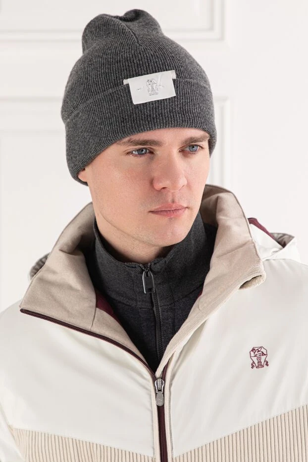 Men's beanie hat in dark gray cashmere with a tight knit
- photo 2