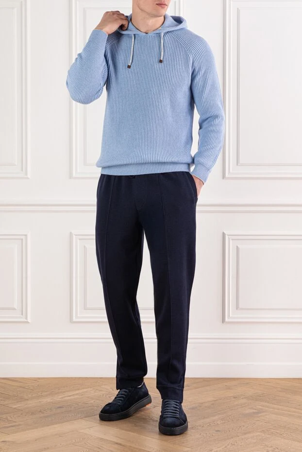 Brunello Cucinelli худи из кашемира светло голубого цвета в рубчик 191421 - фото 2