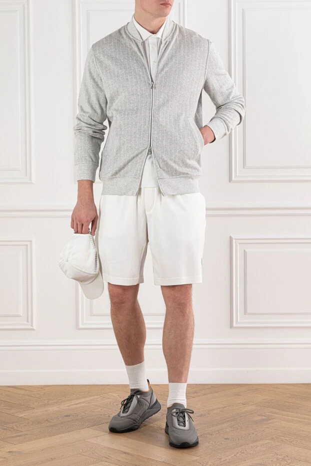 Brunello Cucinelli спортивная кофта светло серая из трикотажа в вертикальную полоску
 191422 - фото 2