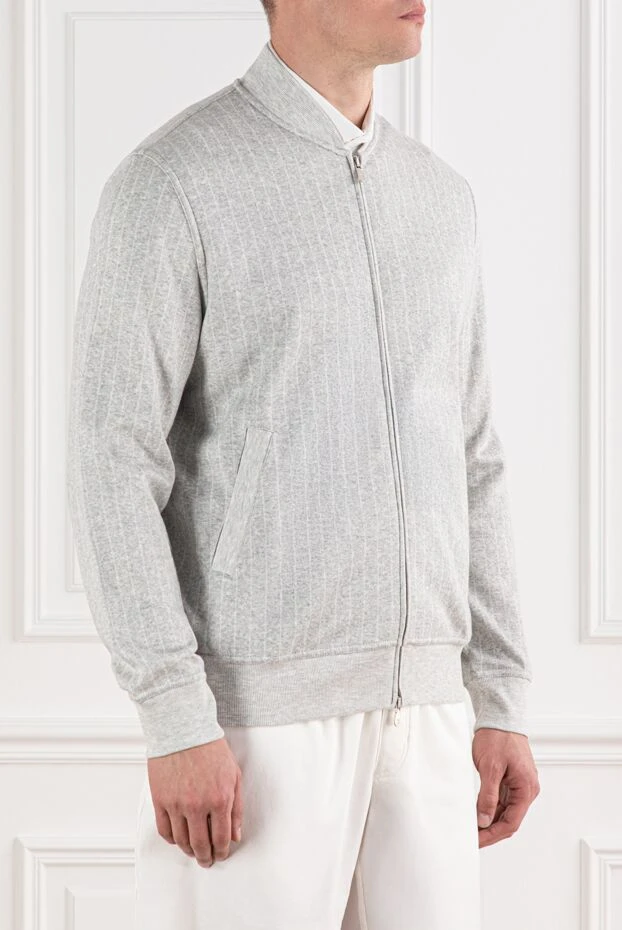 Brunello Cucinelli спортивная кофта светло серая из трикотажа в вертикальную полоску
 191422 - фото 3