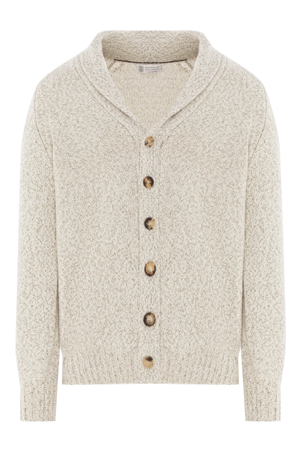 Мужской кардиган из кашемира в рубчик с шалевым воротником - фото 1