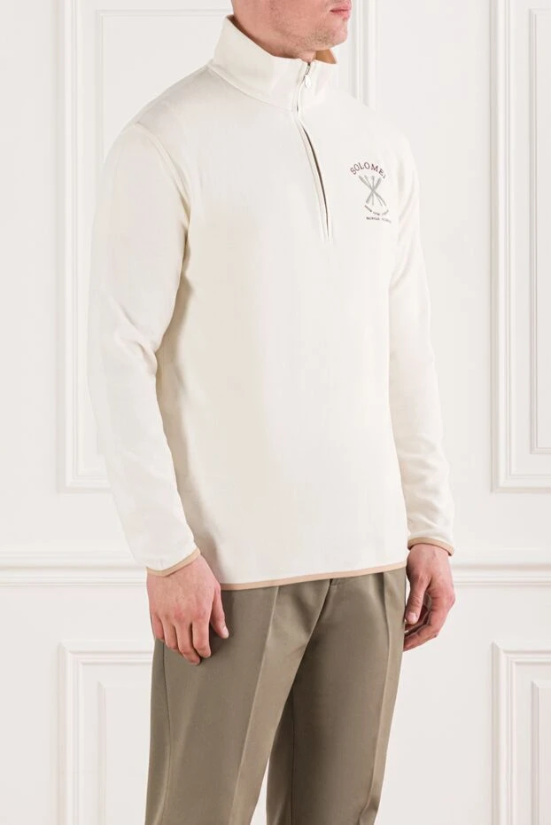 Brunello Cucinelli флисовый троер с вышивкой логотипа и застежкой-молнией до половины
 191426 - фото 3