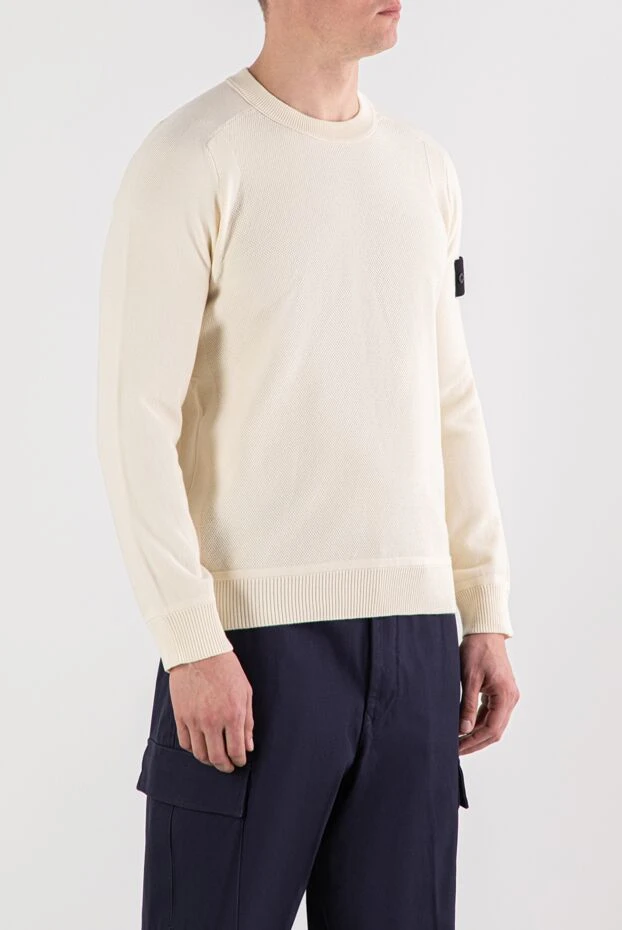 Stone Island мужской джемпер из хлопка в молочном цвете
 191441 - фото 3