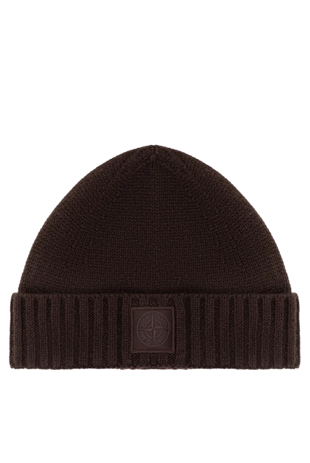 Brown pure cashmere hat with ribbed cuffs and a solid color patch - photo 1