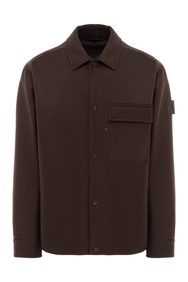 Коричневая куртка-рубашка из плотного материала с кнопками - фото 1