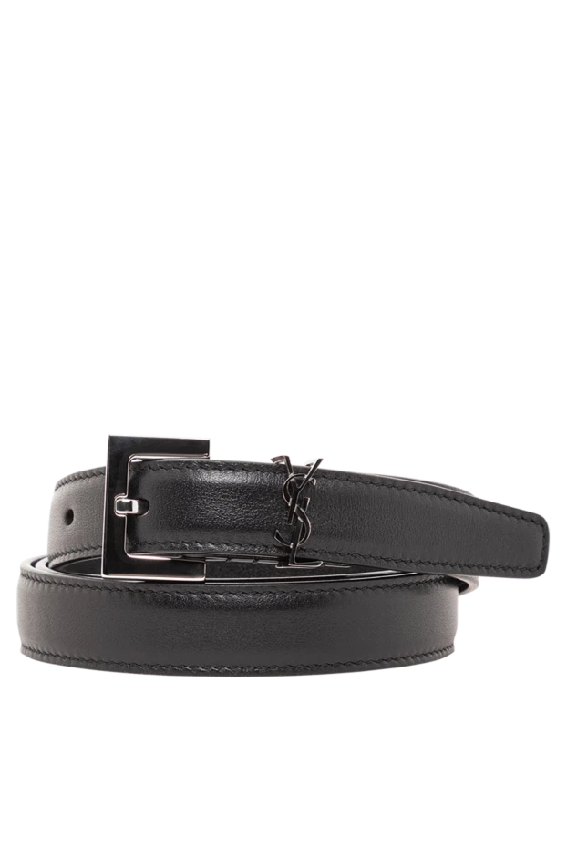 Saint Laurent графикалық ілгегі бар тегіс қара былғары белдік 191457 - фото 1