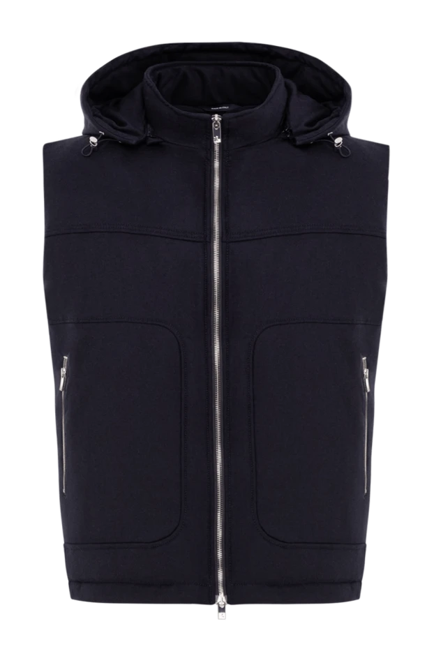 Жилетка с капюшоном в тёмно синем цвете и большими карманами - фото 1