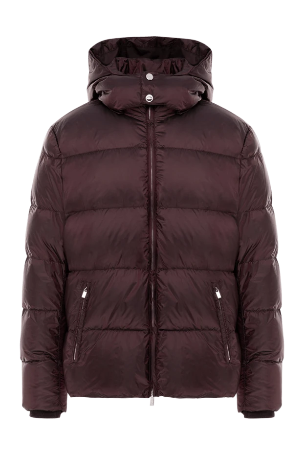 Burgundy down jacket with a hood and zipper
- photo 1
