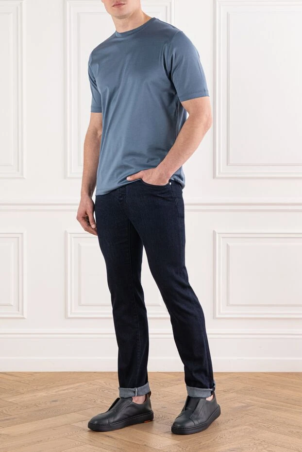 Jacob Cohen жұмсақ джинсы текстурасы және қолтырауын былғарыдан жасалған қара көк джинсы 191495 - фото 2