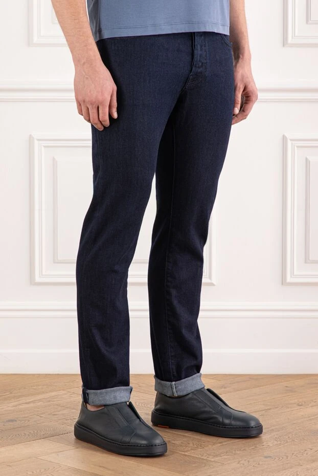 Jacob Cohen джинсы темно синие с мягкой фактурой денима и отделкой из кожи крокодила 191495 - фото 3