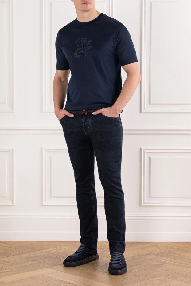 Jacob Cohen джинсы темно синие с контрастной оранжевой строчкой 191498 - фото 2